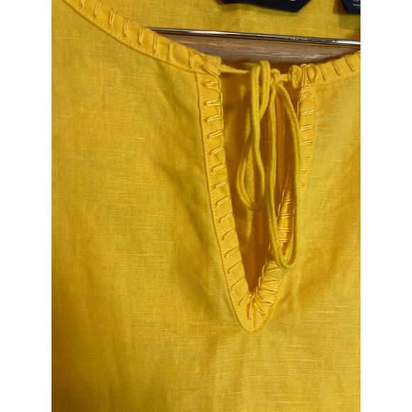 Land's End Tunic Dress Womens Medium Bright Yellow Linen Eyelet Hem Sundress - Picture 3 of 14